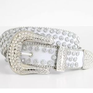 RHINESTONE LEATHER BELT WHITE WESTERN